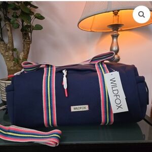 Wildfox Navy Duffel Bag with Rainbow Straps Comes NIP